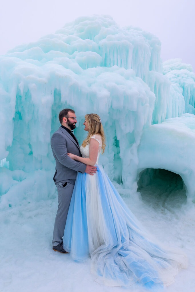 Ice Castles Lake Geneva Wisconsin Elopement Shoot by Intimate wedding and elopement Photographer based out of Chicago
