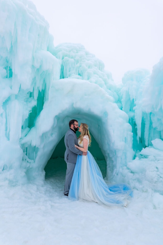 Ice Castles Lake Geneva Wisconsin Elopement Shoot by Intimate wedding and elopement Photographer based out of Chicago